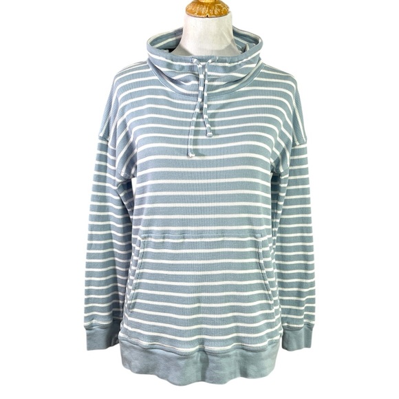 Haven Well Within Talbots Blue and White Stripe Cowl Neck Long Sleeve Top Small - Picture 1 of 6